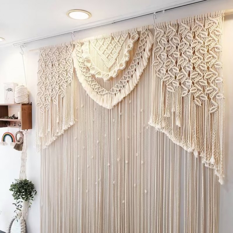 Beautiful Leaves Wedding Backdrop, Macrame Wedding Arch Arbor, Macrame Wall Hanging,Macrame Door Hanging,Room Divider,Macrame Curtains WOM#300