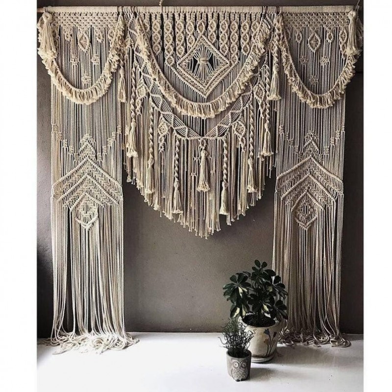 Handmade Macrame Large Curtain Bohemian Decoration Wall Arch Backdrop Wedding Wall Hanging  WOM#84