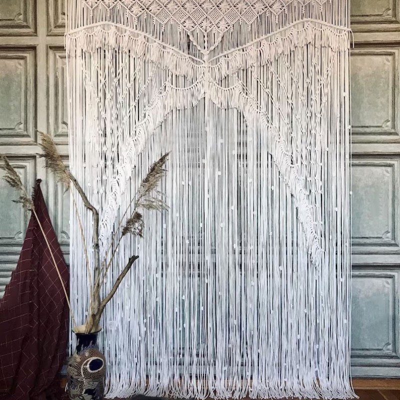Handmade Macrame Wedding Backdrop, Macrame Wedding Arch Arbor, Macrame Wall Hanging,Macrame Door Hanging,Room Divider,Macrame Curtains WOM#139