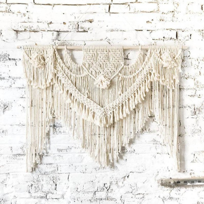 Boho Macrame Wall Hanging-Macrame Headboard-Handmade Art-Woven Wall Hanging-Macrame Wedding Backdrop - Macrame Curtains W 40" x H 40" inch WOM#23