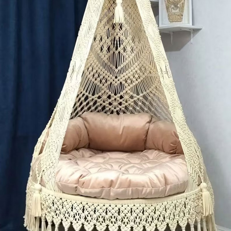 Beautiful Macrame Hammock Chair, Macrame Round Swing, Hanging Cotton Macrame Hammock Chair, Macrame Swing Chair WOMS#505