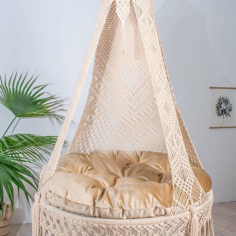 Macrame Hammock Chair, Macrame Round Swing, Hanging Cotton Macrame Hammock Chair WOMS#542