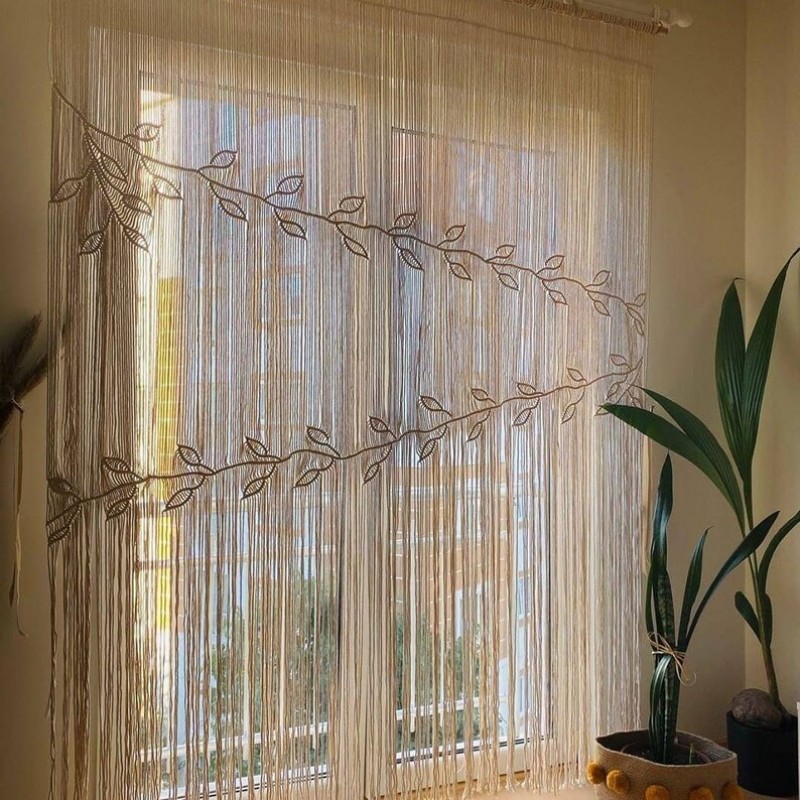 Macramé Wall Curtain , Macrame Macrame window curtain, curtain with leaves, window valance, macrame leaves wall hanging MC#148