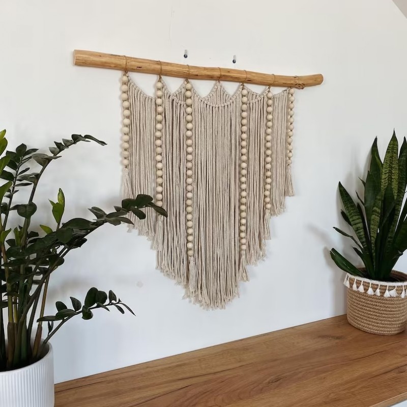 Wood Ball Macrame Wall Hanging, color bohemian wall decor for bedroom, living room MC#163