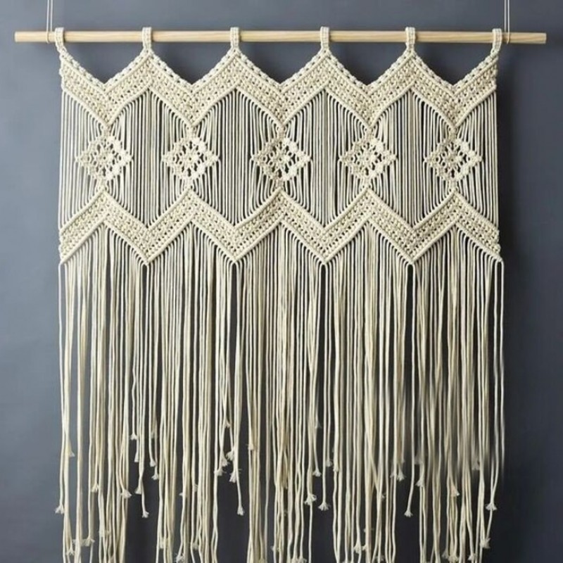 Handmade Wall hanging Home decoration Macrame Curtain, Modern geometric woven tapestry Long crochet mural curtain Rustic MC#251