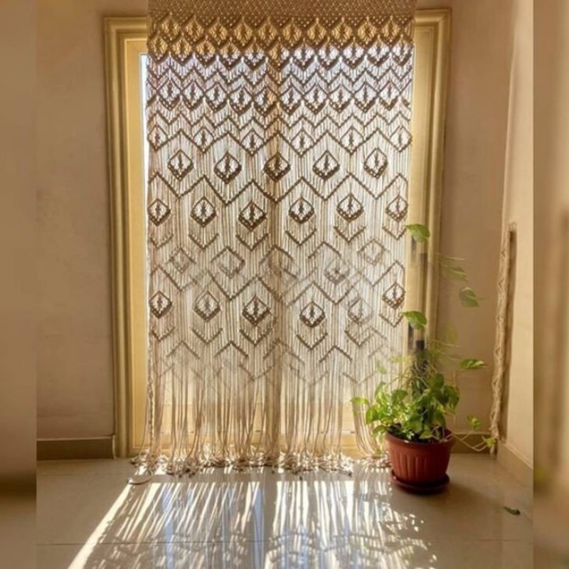 Luxury Macrame Curtain, wall hanging,Modern geometric woven tapestry,Long crochet mural curtain Rustic,Wedding backdrop ,Home decor MC#06