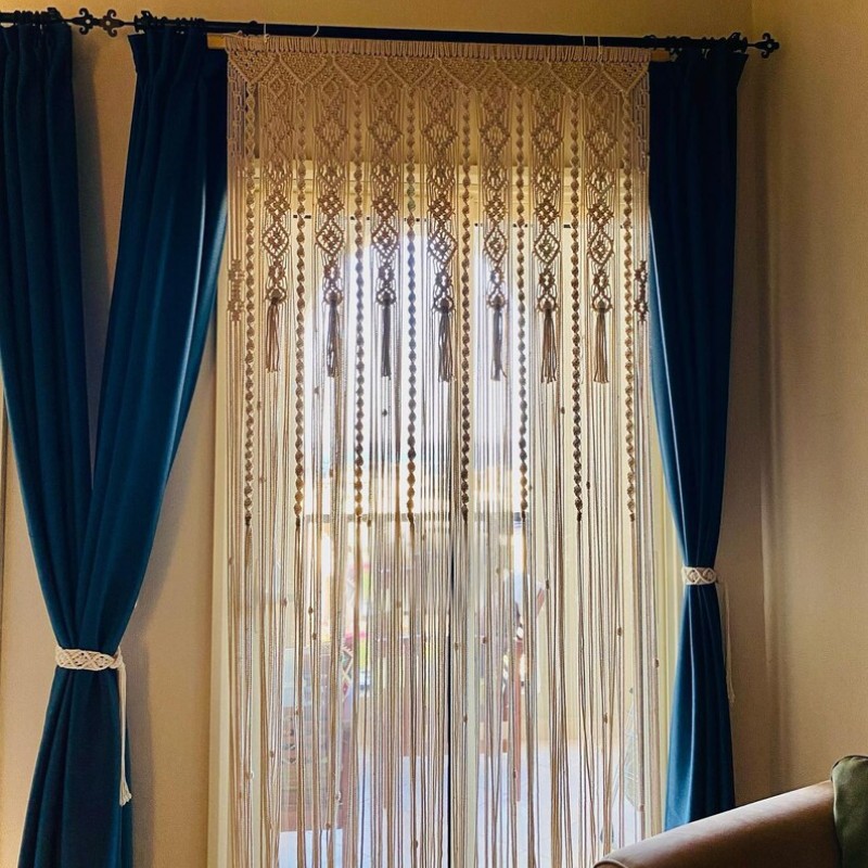 Excellent Beautiful Macrame Curtain, wall hanging,Modern geometric woven tapestry,Long crochet mural curtain Home Decoration MC#71