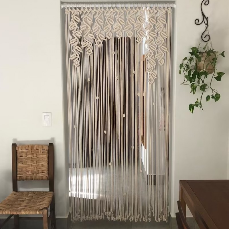 Macrame wall hanging, macrame leaf pattern curtain, large macrame curtain, boho macrame door curtain MC#90